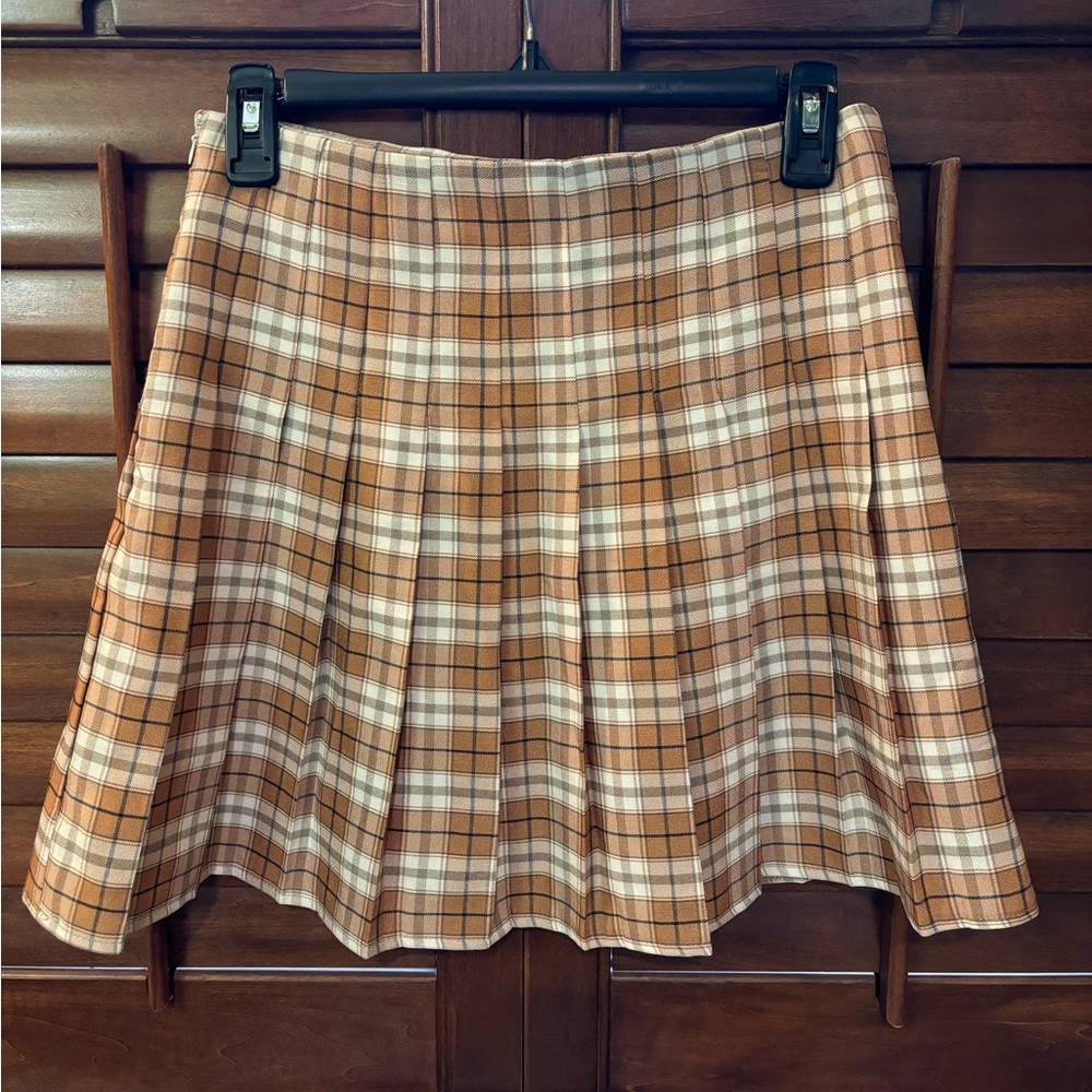 SHEIN Brown Plaid Pleated Mini Skirt